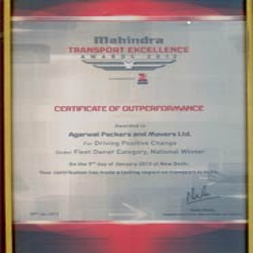 National Winner for Certificate of Outperformance